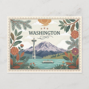 Postal Festiva Cartel de viaje vintage del estado de Washington S