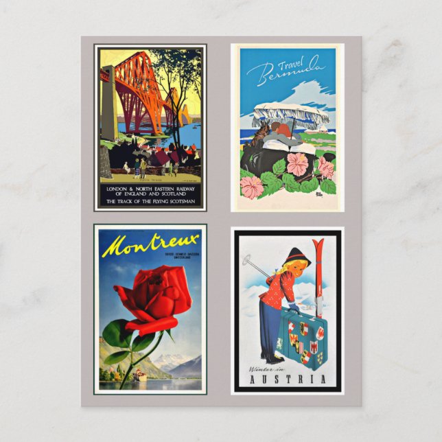 Postal Festiva Carteles de Viaje Europeos Vintage, (Anverso)