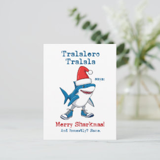 Postal Festiva Cartoon Tralalero Tralala Says Merry Sharkmas