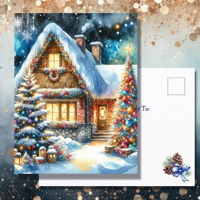Postal Festiva Casa de bonito decorada con decoración de Navidade (Subido por el creador)