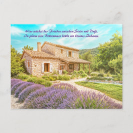 Postal Festiva Casa de campo con paisaje de jardín de Lavender