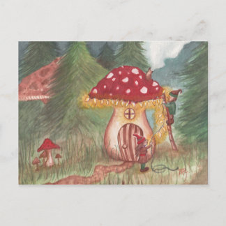 Postal Festiva Casa de los gnomos de vacaciones y hongos