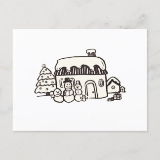 Postal Festiva Casa de navidades con muñeco de nieve