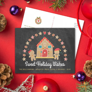 Postal Festiva Casa de Pan de Jengibre Galleta Deseos Dulces Piza