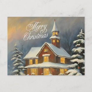 Postal Festiva Casa de Vintage de color de agua navideña