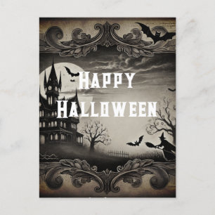Postal Festiva Casa embrujada de estilo victoriano Feliz Hallowee