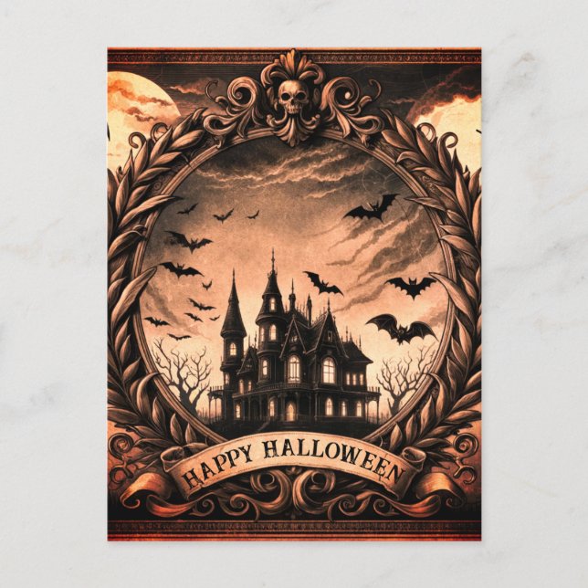 Postal Festiva Casa embrujada de Victoria Halloween Gótico (Anverso)