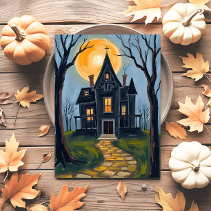 Postal Festiva Casa Embrujada   Halloween Espeluznante 