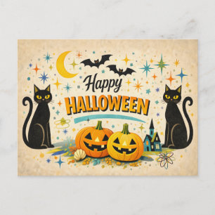 Postal Festiva Casa embrujada retro de la era atómica Halloween