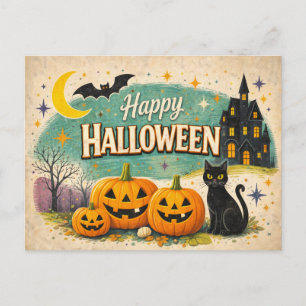 Postal Festiva Casa Embrujada Retro Vintage Halloween