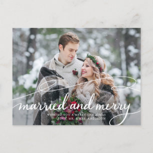 Postal Festiva Casado y Merry 2 Photo Swirly Script