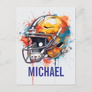Postal Festiva Casco de fútbol motivacional inspirador nombre
