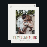 Postal Festiva Casual Colorful Christmas Vertical Single Photo<br><div class="desc">This casual colorful Christmas vertical single photo holiday postcard is perfect for your fun, creative, bright Christmas greeting. It's unique, playful modern font in red, boho tan, and light and dark green, make for a happy seasonal feel. If your looking to brighten up your loved ones' dark winter with some...</div>