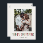 Postal Festiva Casual Colorful Christmas Vertical Single Photo<br><div class="desc">This casual colorful Christmas vertical single photo holiday postcard is perfect for your fun, creative, bright Christmas greeting. It's unique, playful modern font in red, boho tan, and light and dark green, make for a happy seasonal feel. If your looking to brighten up your loved ones' dark winter with some...</div>