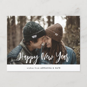 Postal Festiva Casual Happy New Year Modern Script Couple Photo