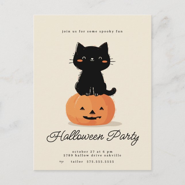 Postal Festiva Cat and Pumpkin Halloween Party  (Anverso)
