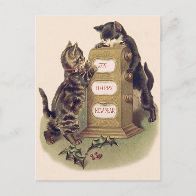 Postal Festiva Cat Kitten Calendar Holly (Anverso)