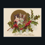 Postal Festiva Cat Kitten Holly Winterberry<br><div class="desc">¡Mira a estos lindos gatitos! Esta imagen vintage de Navidad muestra a dos gatos/gatitos con algo de hueso.</div>