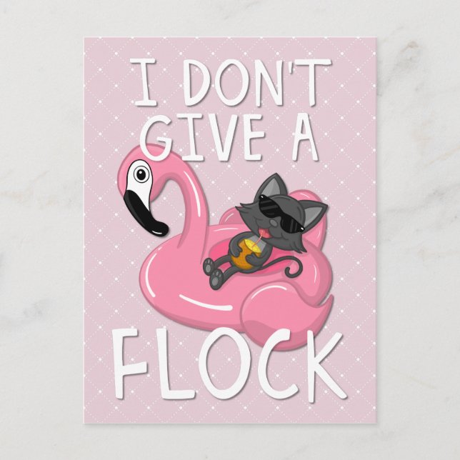 Postal Festiva Cat on Flamingo w Pineapple Pink w White Diamonds (Anverso)