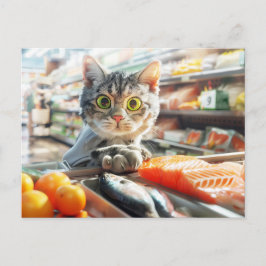 Postal Festiva Cat shopping in grocery store with produce
