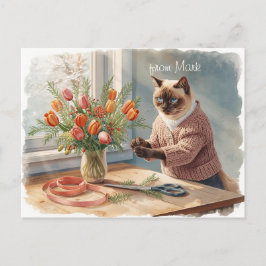 Postal Festiva Cat with Flowers  Winter Christmas Collection