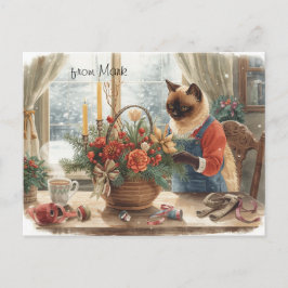 Postal Festiva Cat with Flowers  Winter Christmas Collection