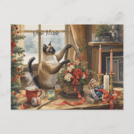 Postal Festiva Cat with Flowers  Winter Christmas Collection