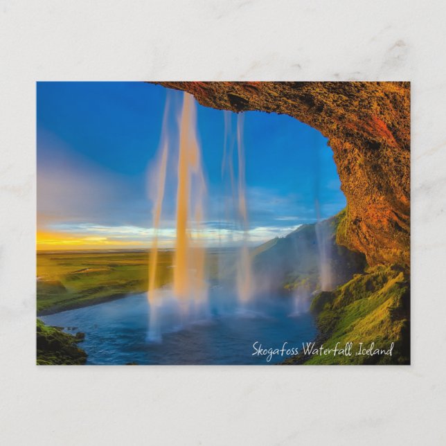 Postal Festiva Catarata Skogafoss, Islandia (Anverso)