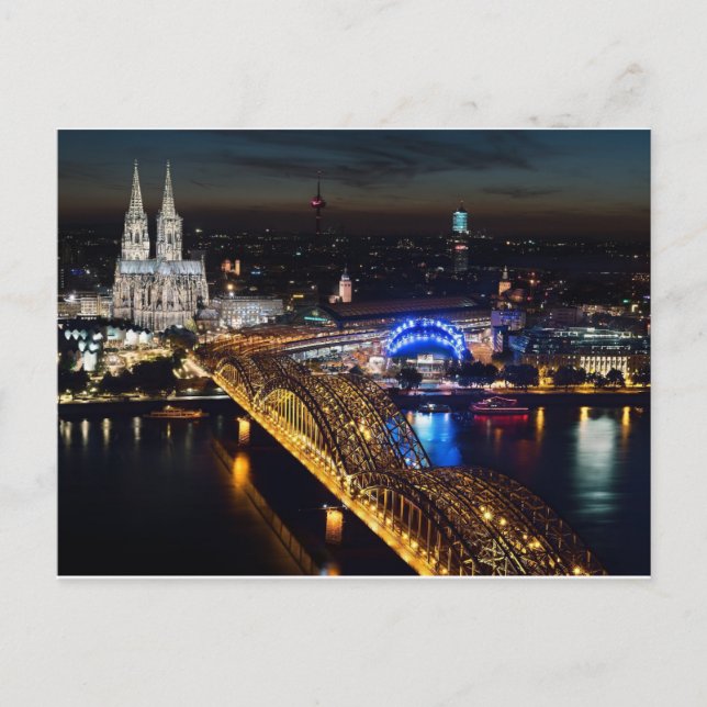 Postal Festiva Catedral de Colonia, Puente Hohenzollern Alemania (Anverso)
