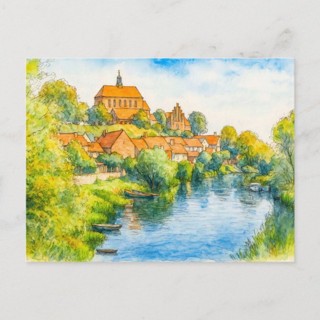 Postal Festiva Catedral de Havelberg vista a aquarell havelland (Anverso)
