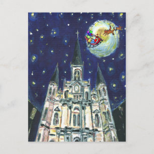 Postal Festiva Catedral Nocturna Starry, santasleigh