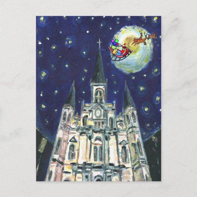 Postal Festiva Catedral Nocturna Starry, santasleigh (Anverso)