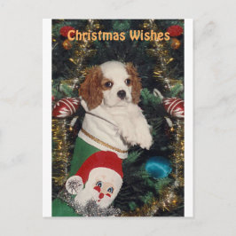 Postal Festiva Cavalier Puppy En Navidades Alzándose