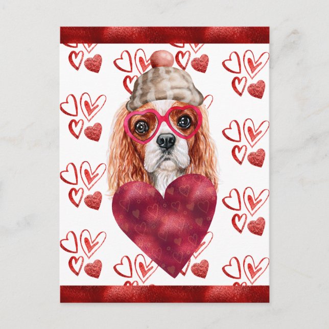 Postal Festiva Cavalier Spaniel Hearts Dog Lover Valentine Gift (Anverso)