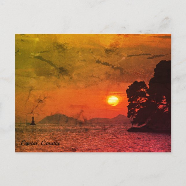 Postal Festiva Cavtat, vista de Croacia del filtro Sunset 1974 (Anverso)