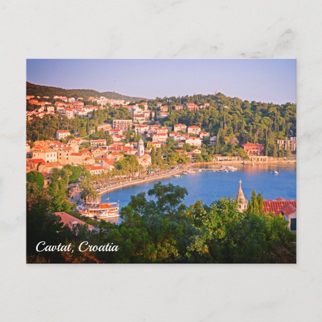 Postal Festiva Cavtat, vistas a la ciudad de Croacia desde el mau (Anverso)