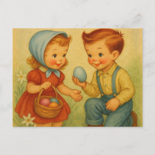 Postal Festiva Caza de huevos de Pascua vintage/retro de los años