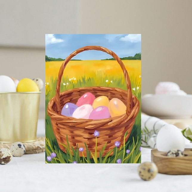 Postal Festiva Caza de huevos en la cesta de pascua acuarela Past (Subido por el creador)