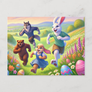 Postal Festiva Caza de huevos en primavera - Aventura Jugadora de