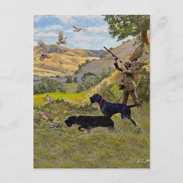 Postal Festiva Caza de perdices de Chukar (Anverso)