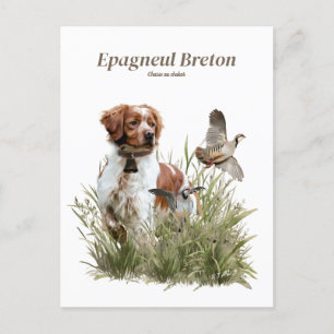 Postal Festiva Cazando con un perro de Bretaña, arte