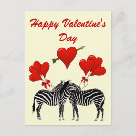 Postal Festiva Cebras románticas y corazones Valentines