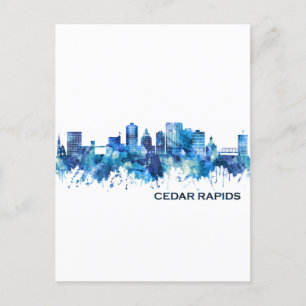 Postal Festiva Cedar Rapids Iowa Skyline Blue