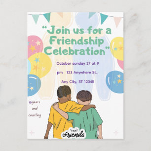 Postal Festiva Celebración de 10 Años de Amistad   Mejores Amigos