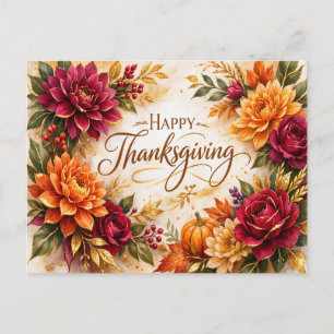 Postal Festiva Celebración de Acción de Gracias Floral de Otoño L