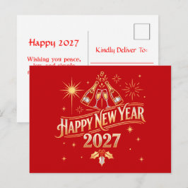 Postal Festiva Celebración de Año Nuevo 2027 Feliz