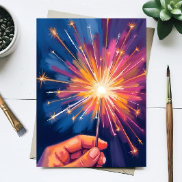 Postal Festiva Celebración de Año Nuevo con bengalas acuarela