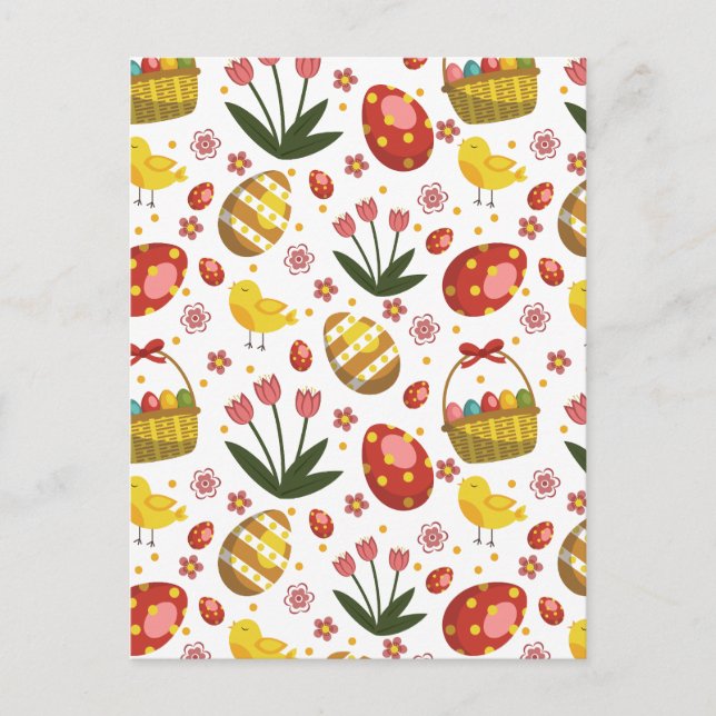 Postal Festiva Celebración de Flores Huevos Pollitos de Pascua (Anverso)
