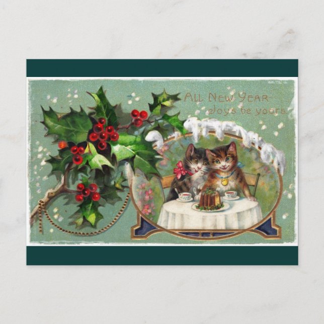 Postal Festiva Celebración de gatitos del Año Nuevo (Anverso)