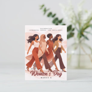 Postal Festiva Celebración moderna del Día Feliz de la Mujer 8 de